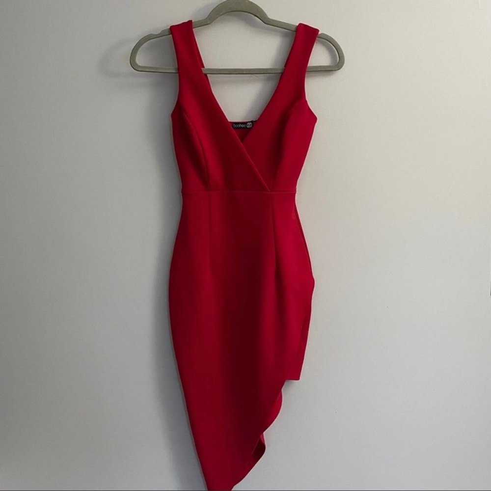 Boohoo Jay Crepe Wrap Asymmetric Bodycon Dress